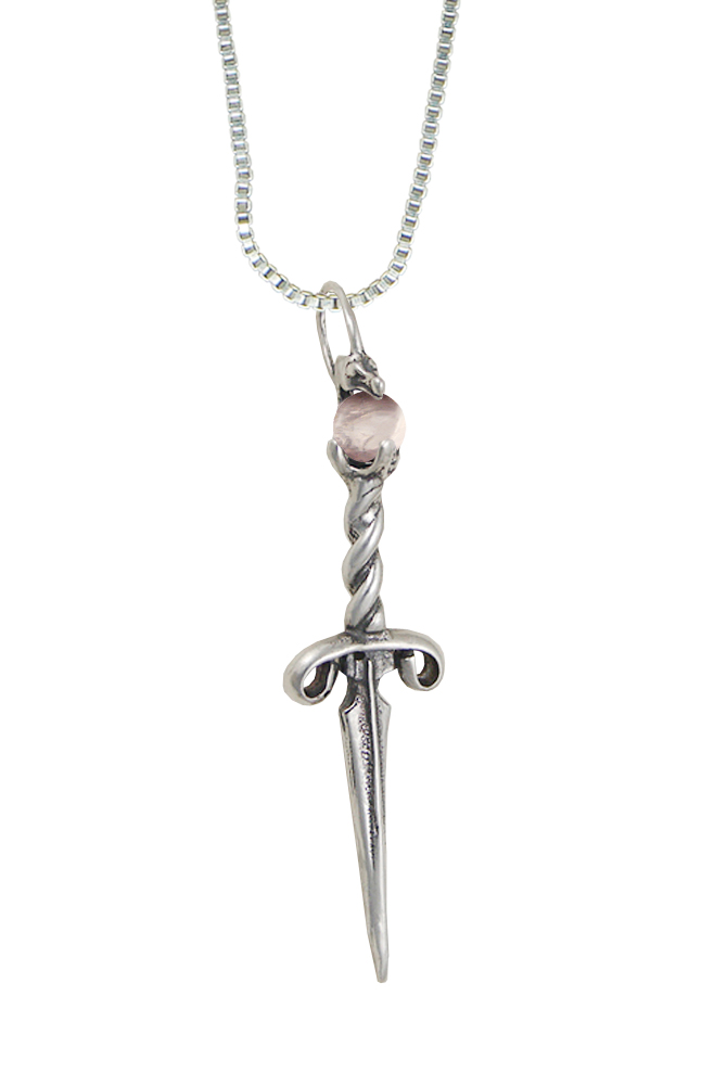 Sterling Silver My Dragon Knife Dagger Pendant With Rose Quartz